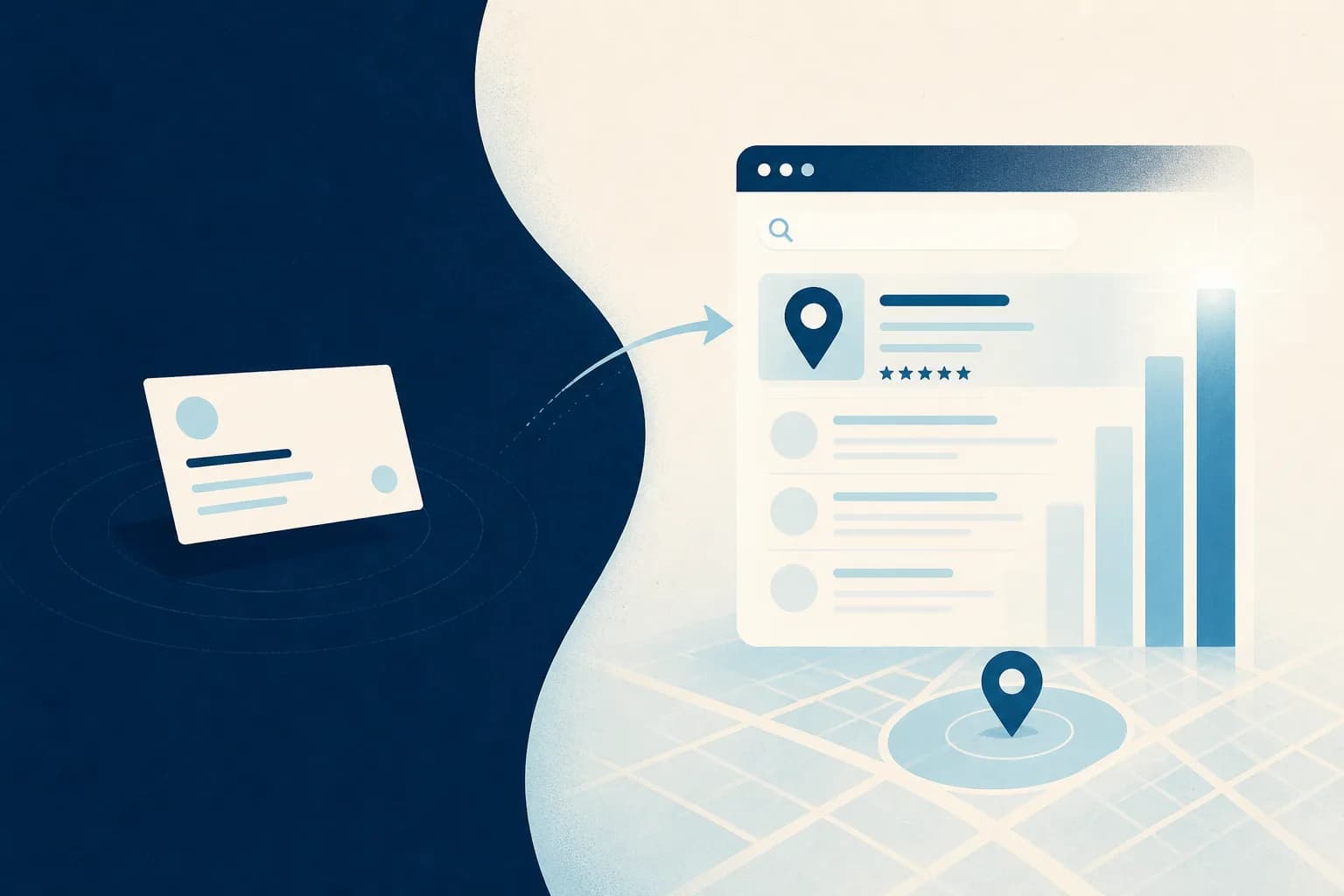 Abstrakte Illustration: Website mit Sichtbarkeit statt nur Visitenkarte